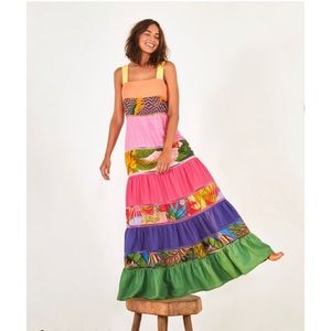 Farm Rio - Tiered Rainbow Mixed Prints Maxi Dress